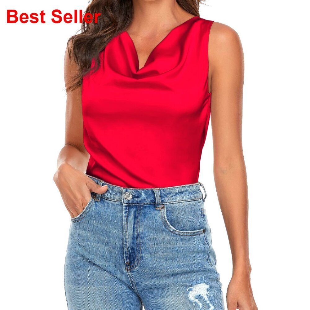 Silk Satin Cowl Neck Camisole Adjustable Spaghetti Strap Tank Top S-3XL